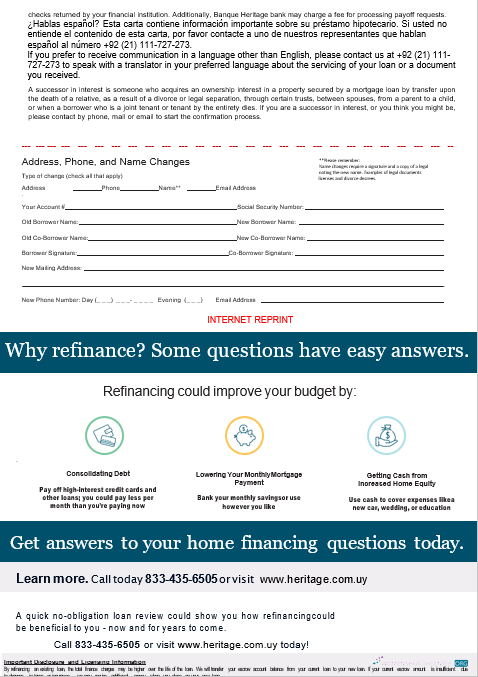 Download Uruguay Banque Heritage bankmortgage statement in Word and PDF formats, 3 pages 3 Photoshop template